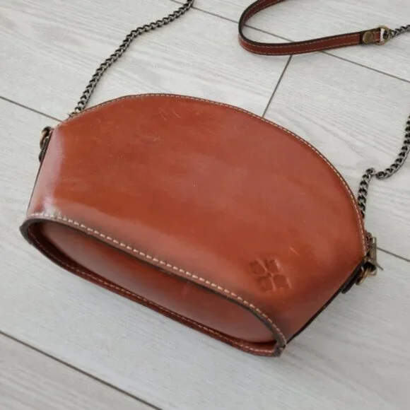 Patricia Nash Tan Italian Leather boho Chainlink Crossbody Rustic Bag - Picture 3 of 7